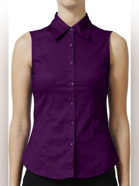 Mojo Dark Purple Sleeveless Button Down Collared Blouse Size Small NWOT